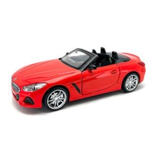 Red toy convertible car with black interior and open top, facing left on a white background.