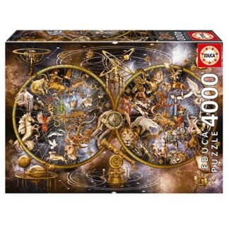 Educa 4000-piece puzzle box showing an ornate armillary sphere with zodiac figures and celestial imagery on a cosmic background, brand visible on corner.