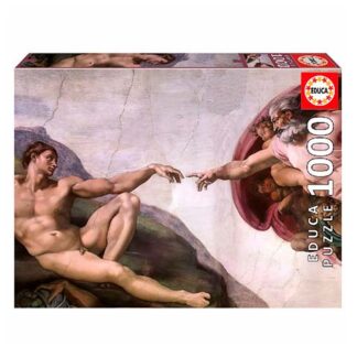 Educa 1000-piece jigsaw puzzle box featuring Michelangelo's The Creation of Adam, depicting Adam reaching toward God.