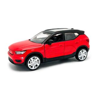 Red compact SUV toy car photographed from a front-left angle