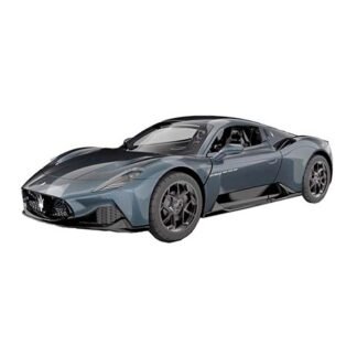 Blue mid-engine sports car with a low, wide stance viewed from the front-left angle.