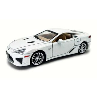 White scale-model sports car with beige interior on a white background.