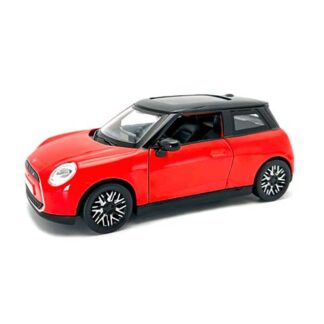 Red toy car with a black roof, shown in a three-quarter front view on a white background.