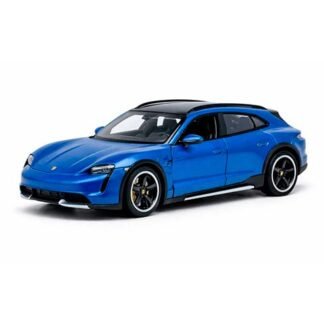 Blue electric sports car shown in three-quarter front view on a white background.
