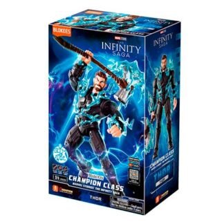 Boxed Thor action figure from Marvel Infinity Saga, Champion Class packaging with lightning effect art on front side.