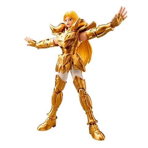 Gold-armored female action figure with long blonde hair, arms outstretched in a dynamic battle pose.
