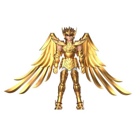 Gold-armored winged warrior standing facing forward with large golden wings spread behind them