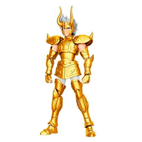Gold-armored warrior action figure with horned helmet standing upright, arms at sides.