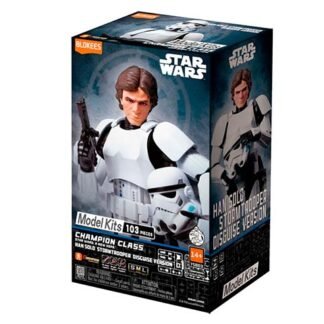 Star Wars model kit box showing a white Stormtrooper with a blaster; 103 pieces, Champion Class (Disguise Version).