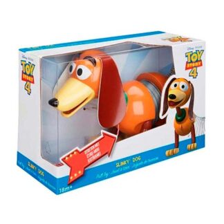Slinky Dog toy from Toy Story 4 in its retail box, featuring an orange body, red ears, and a yellow snout.