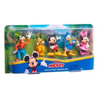 Disney Mickey Mouse collectible figurine set in clear blister packaging, featuring Mickey, Minnie, Donald, Daisy, Pluto, and Goofy.