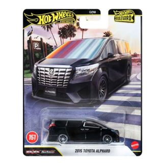 Hot Wheels Premium 151: 2015 Toyota Alphard die-cast toy car in black on the packaging.