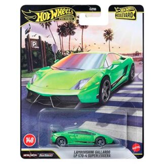 Green Lamborghini LP 570-4 Superleggera die-cast toy car in Hot Wheels blister packaging (1:48 scale).