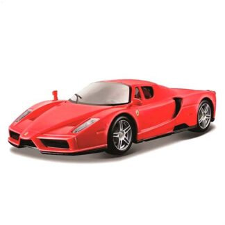 Red Ferrari-style sports car model (die-cast) on a white background, showing sleek curves and silver wheels.