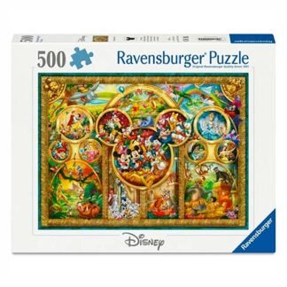 Box for a 500‑piece Ravensburger Disney puzzle featuring a colorful collage of Disney characters.