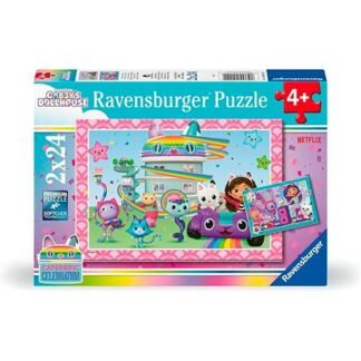 Ravensburger puzzle box for ages 4+, 2×24 pieces, showing a colorful space‑city scene with cute creatures.
