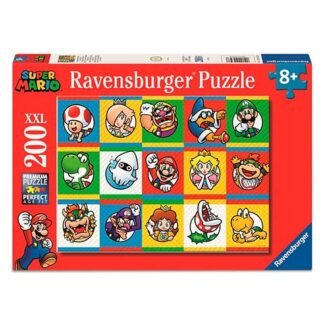 Red Ravensburger Super Mario puzzle box, 200-piece XXL, showing a grid of Mario character portraits; age 8+.