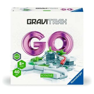 Gravitrax GO box featuring a rotating marble track and purple GO letters; for ages 8+, 40 pieces (Ravensburger).