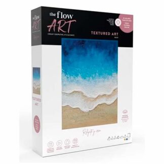 Boxed art kit titled 'the flow ART' featuring a blue-to-beige textured beach scene on the cover.