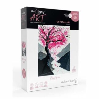 Box for 'the flow ART Crystal Art Sakura' craft kit, featuring a pink blossoming tree artwork on the front.