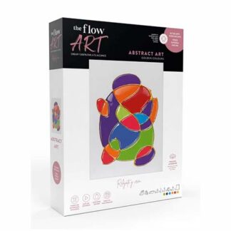 Boxed Flow Art abstract art kit with a colorful geometric turtle painting on the front panel.