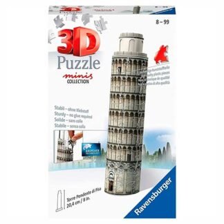 Box for a Ravensburger 3D Puzzle Minis collection featuring a tall Leaning Tower of Pisa model; shows '3D Puzzle minis Collection' and the Ravensburger logo, with age range 8–99.