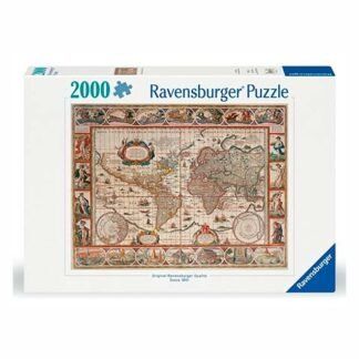Ravensburger 2000-piece puzzle box featuring a vintage world map illustration.