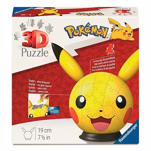 Box for a 3D Pokemon puzzle featuring Pikachu, Ravensburger, about 19 cm tall